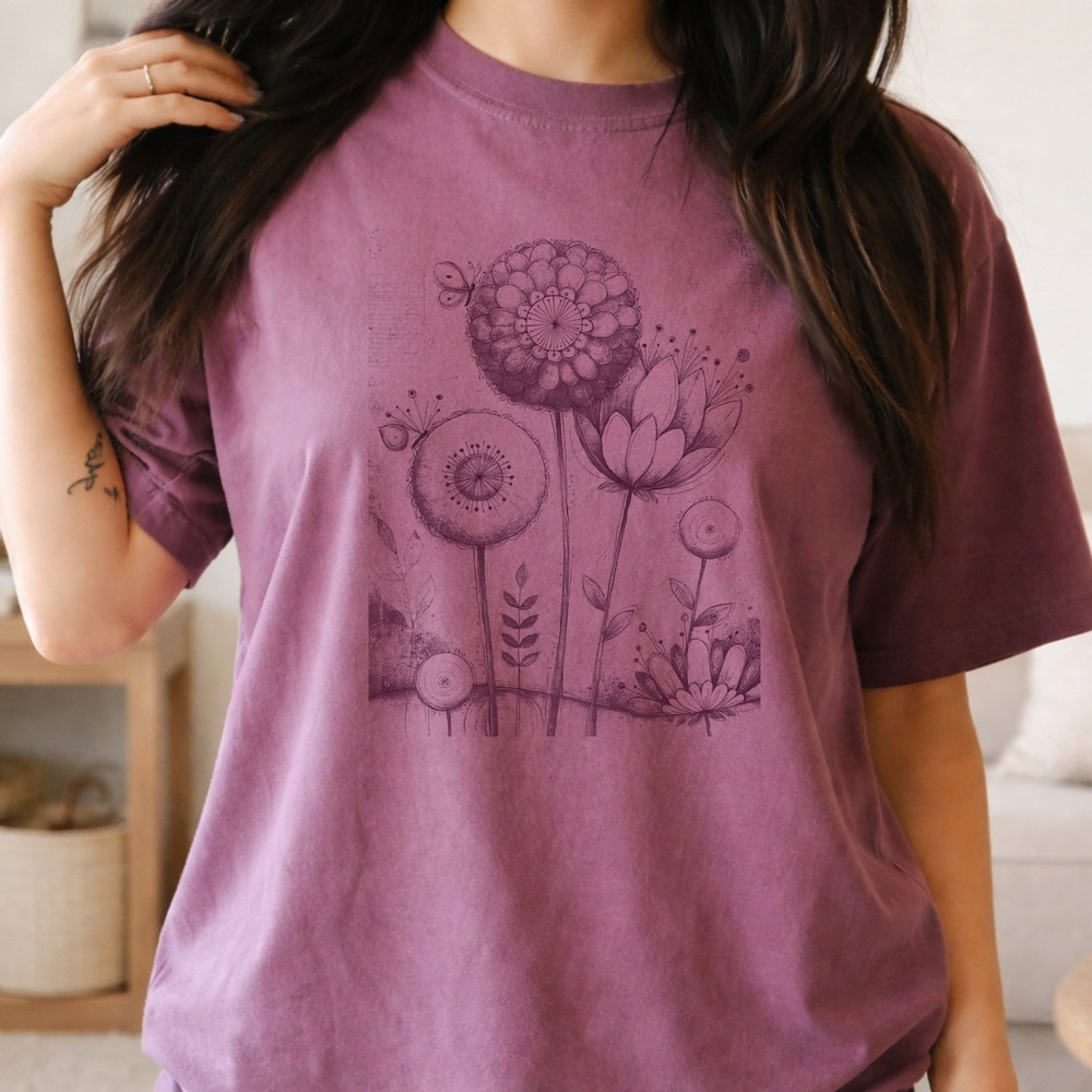 Botanical Tee with Lotus Flower Nature Inspired Art